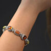 Multi Stones Handcrafted Sterling Silver Bracelet with Toggles Closer - Image 2