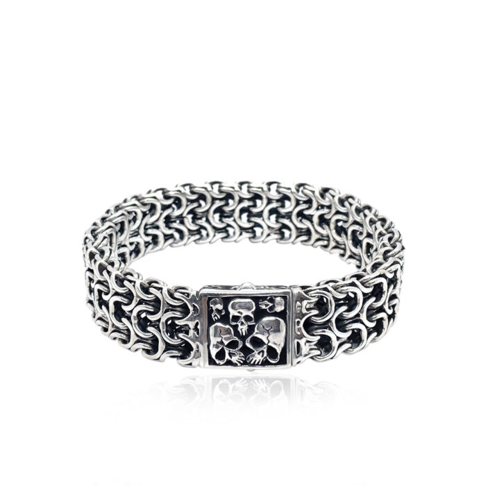 15x6mm Woven Bracelet with Skull Snap Clasp