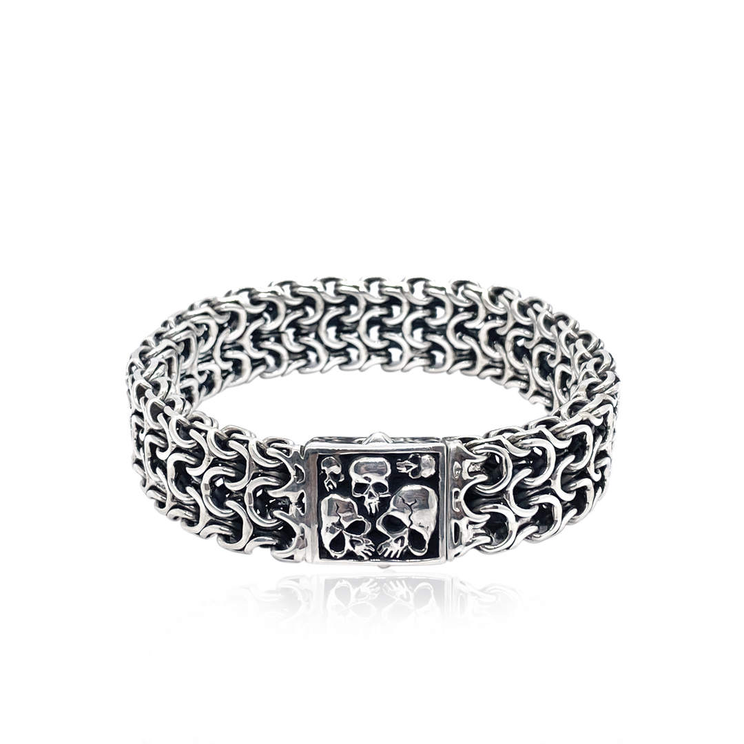 15x6mm Woven Bracelet with Skull Snap Clasp